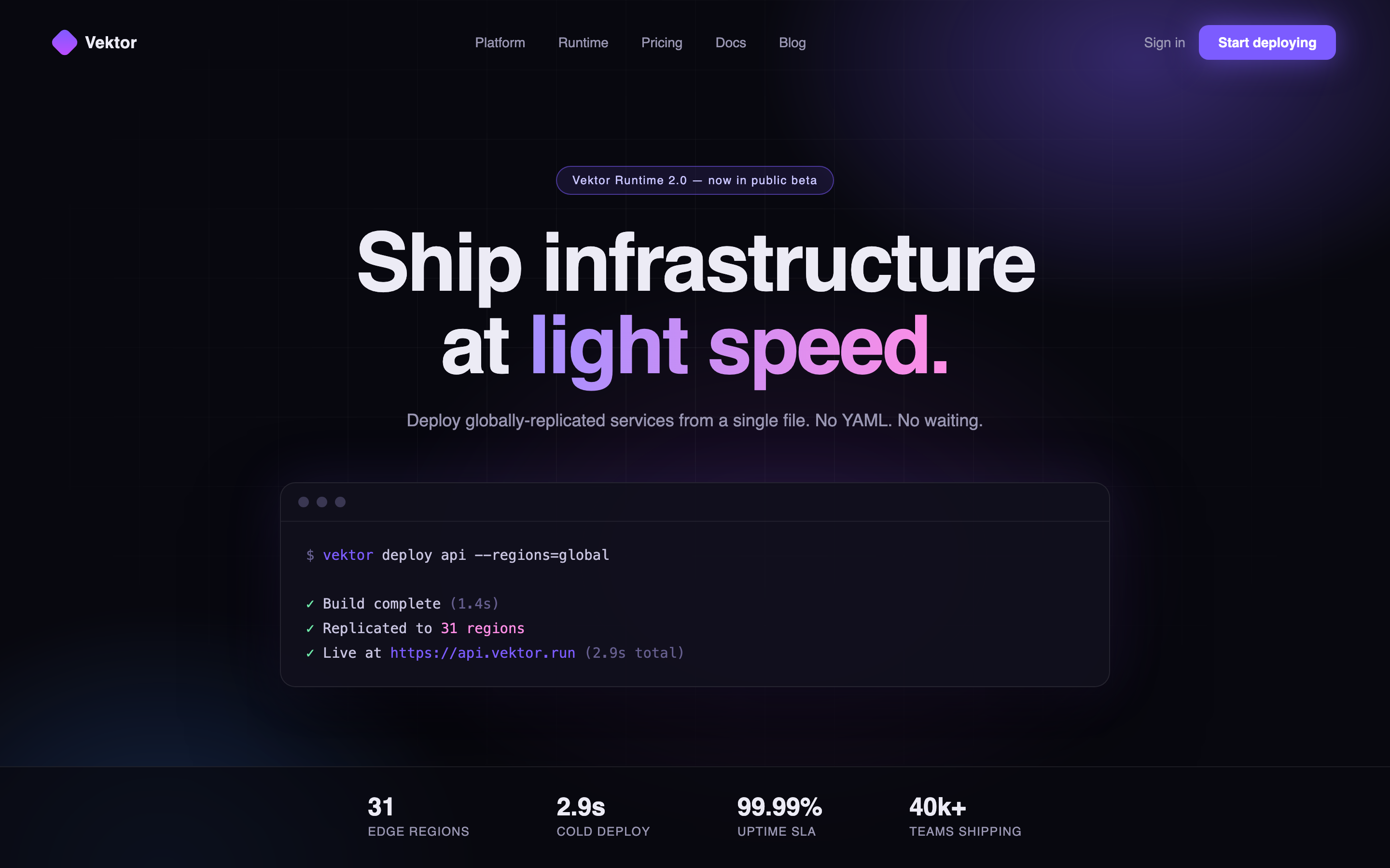 Vektor infrastructure platform website